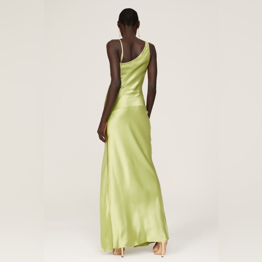 RTR Nicholas Duna one-shoulder satin maxi dress gown slit olive green size 2 - Picture 12 of 15